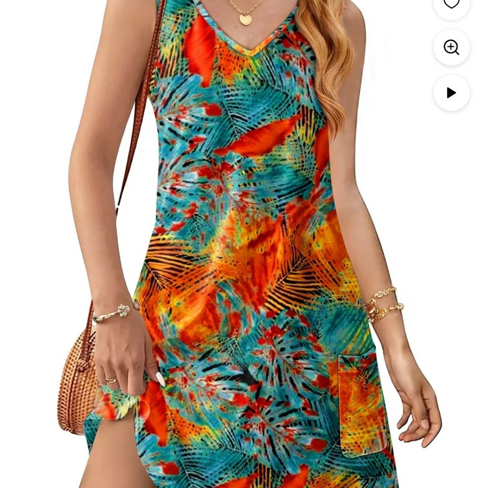 Tropical Print V-Neck Sundress